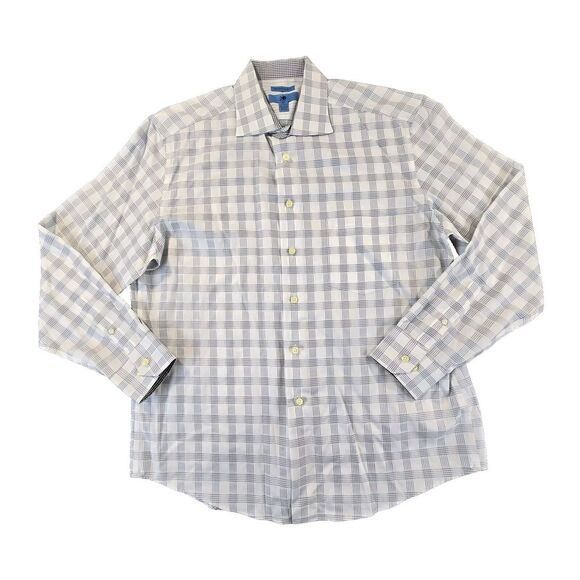 Egara Dress Shirt Gray Plaid Men's XL Button Down Flip Cuff Non‎ Iron Slim Fit - Picture 1 of 8